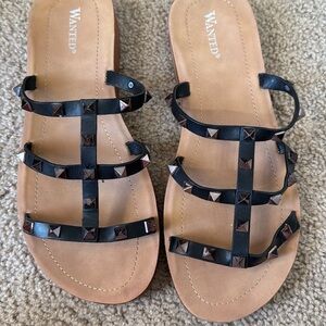 Wanted Black Studded Women's Sandals